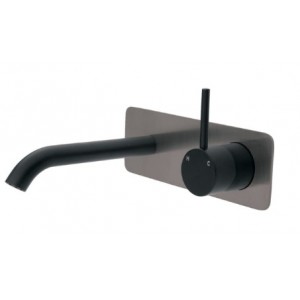 Kaya Up Wall Basin/Bath Mixer Set, Matte Black, Gun Metal Square Plate, 160mm Outlet